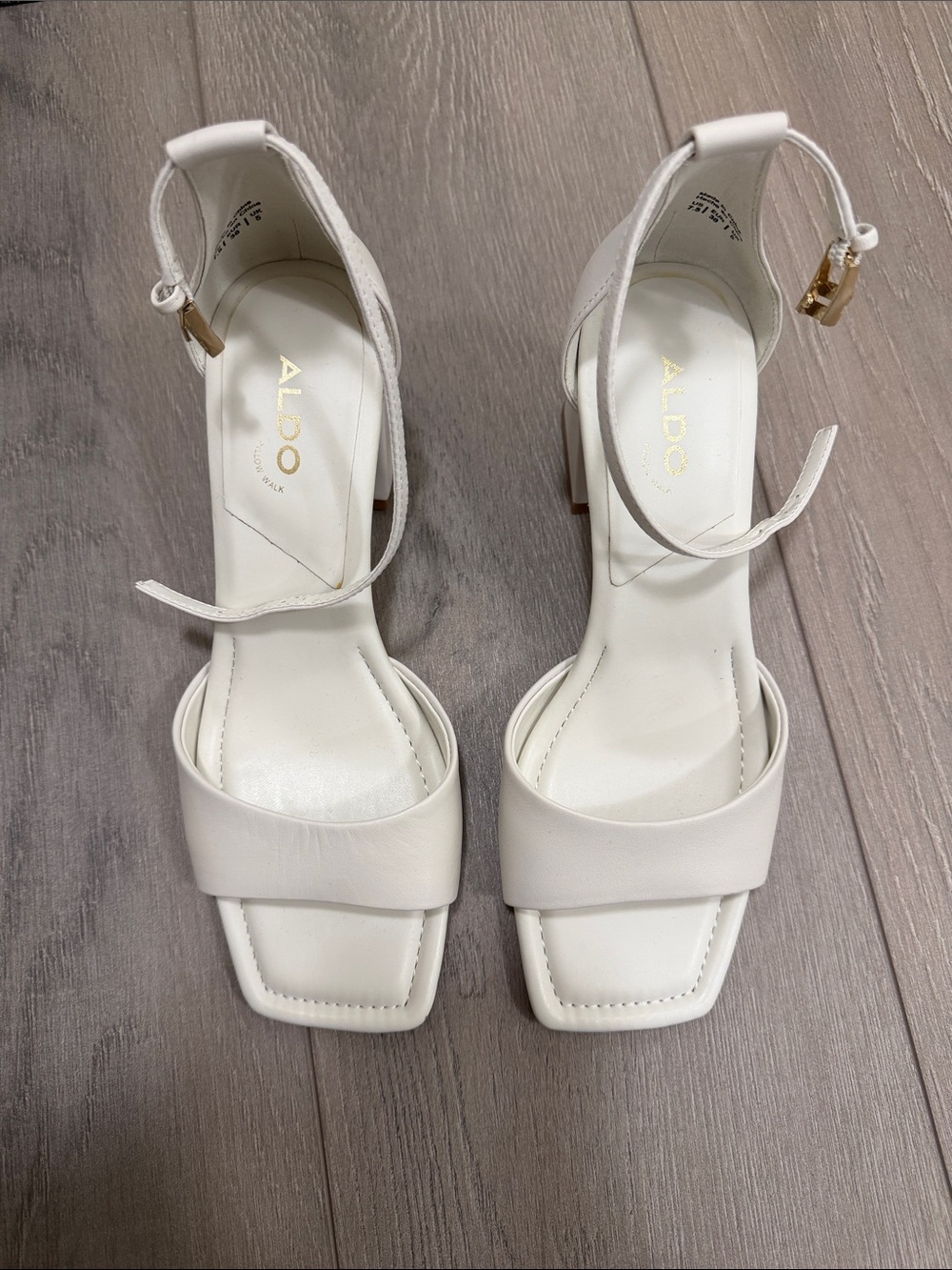 ALDO White Square-Toe Ankle-Strap Heels